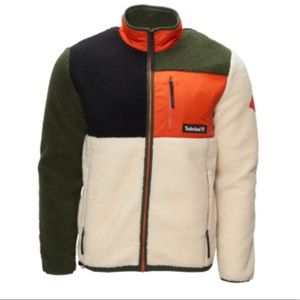Timberland Sherpa Zip Up Jacket Olive Orange Black